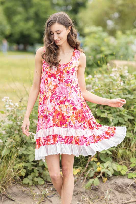 PD-14627 - Floral Print Ruffle Hem Dress